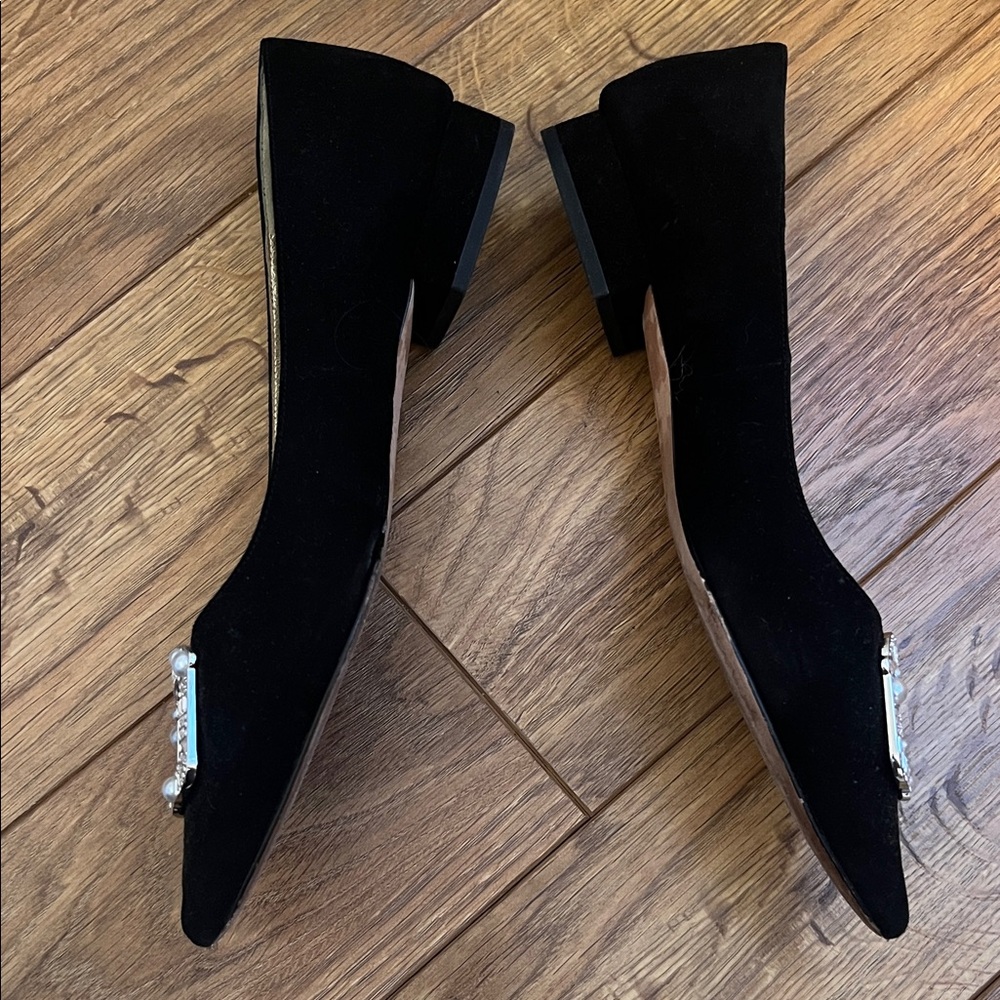 Kate Spade Black Flats with Pearl Embellished Buckle Size 9.5 - Picture 2 of 6